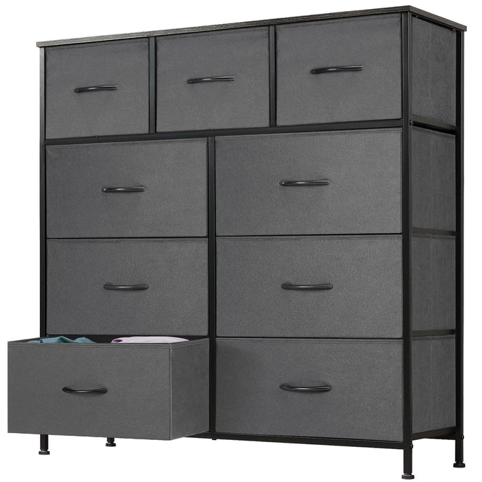 Taoset 9-Drawer Fabric Dresser with Wood Top - Compact Storage Organizer for Bedroom, Closet, Grey
