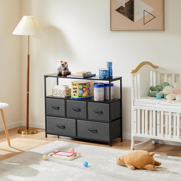 Betcozy 5-Drawer C Storage Dresser, Household Cabinet for Entry Way, Living room, Stable Metal Frame, Wooden Top, Gray