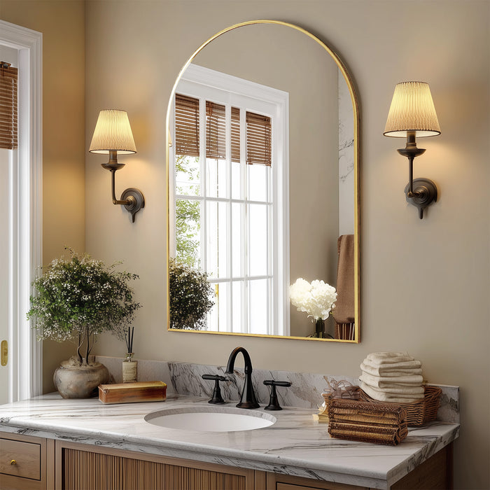 Simenmax 26''x38'' Arched Mirror, Wall Mounted Mirror Bathroom Mirror for Bathroom, Bedroom, Entryway, Living Room Wall Decor,Gold