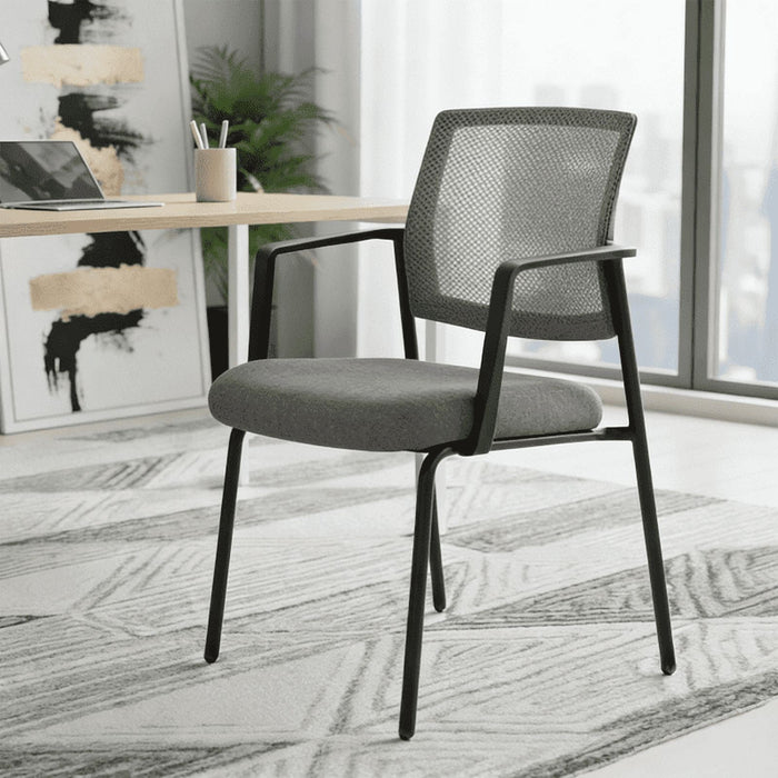 Taoset Stacking Waiting Room Guest Chair, 1 PCS Office Mesh Arm Chair with Comfy Padded Seating, Room Saving, Gray