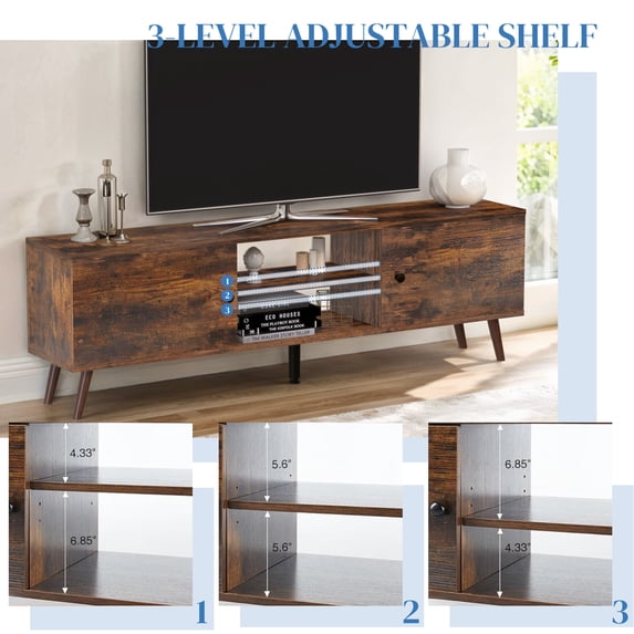 Parcus TV Stand for 55-60 inch TVs, Mid-Century Modern Entertainment Center with Storage, Wood Media Console