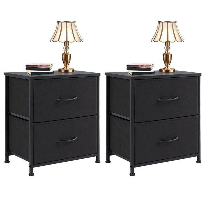 Ethovia Set of 2 – 20" Height Bedside Nightstand with 2 Fabric Drawers, Compact End Table with Wooden Top for Bedroom, Dorm Room, Black