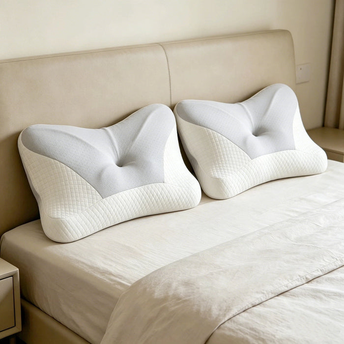 Cervical Neck Pillows Set of 2, Memory Foam Pillows with Removable Cover for All Sleeping Positions, Gray, 24.02 x 13.78 x 5.12 Inch