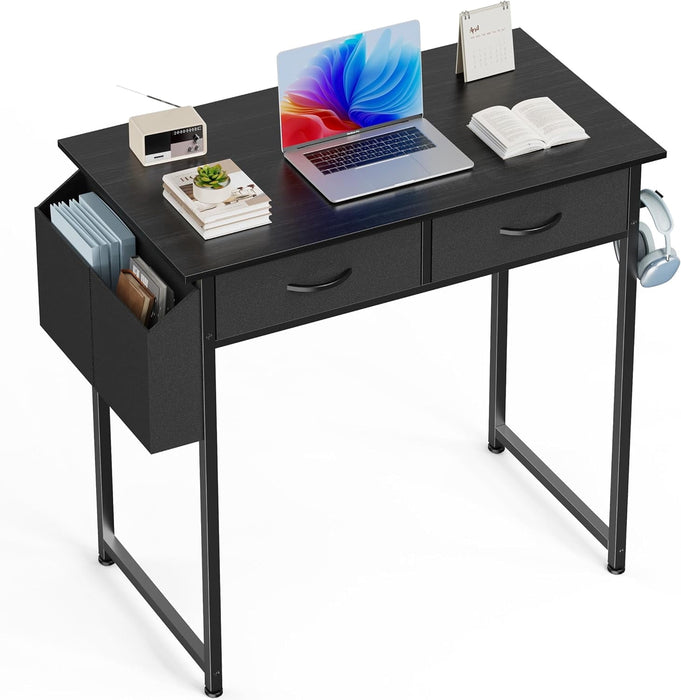 Nextay eap 32 Inch Computer Desk with 2 Fabric Drawers, Modern Minimalist Writing Desk for Home Office, Bedroom, Study, Black