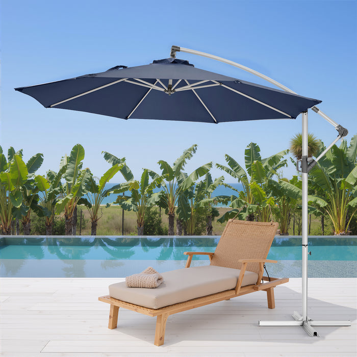 Betcozy 10' Outdoor Patio Umbrella, Offset Hanging Umbrella, UPF50+ Large Umbrella for Patio, Yard, Pool Side, 8 Sturdy Ribs, Push Button Tilt and Crank, Blue