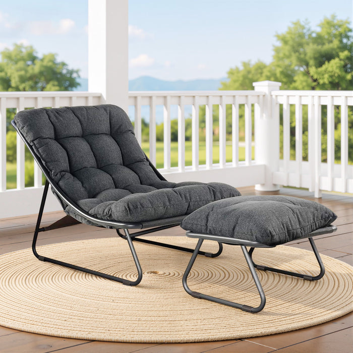 Blorly Oversized Rocking Chair with Footstool, Outdoor Indoor Comfy Reading Chairs Set with Cushion, Patio Rocker Recliner Chair, Grey