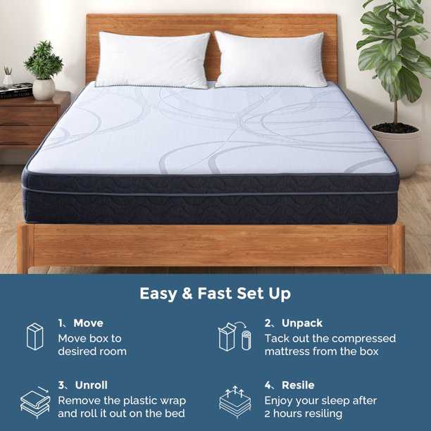 Twin Size 10 Inch Hybrid Mattress in a box , Gel Memory Foam and Spring Mattress Support and Pressure Relief , Medium Firmness, Made in USA,White