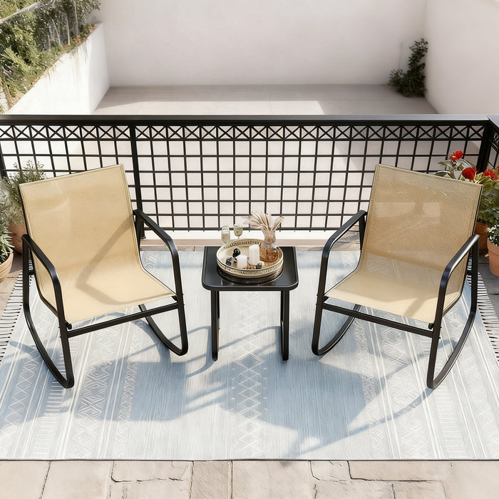 Betcozy Paito Bistro Set of 3, Wicker Conversation Furniture Set with with Coffee Table and Cushions, Outdoor Rattan Chair and Table Set, Black