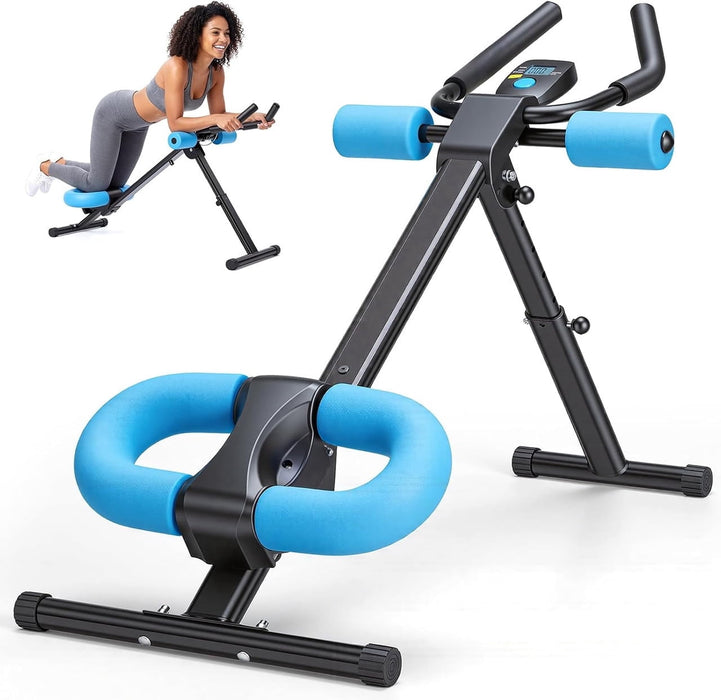 Simenmax Adjustable Ab Machine – 2 Incline & 5 Height Levels, Foldable Core Workout Equipment for Home Gym with LCD Display, Knee & Elbow Protection, Blue