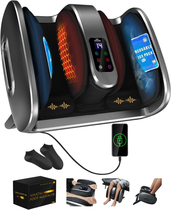 Blorly Shiatsu Foot Massager with Heat, Basic Massager for Tired Foot Blood Circulation-Deep Kneading Rolling, Fits Feet Up to Size 13, Ideal Winter Gift for Men Women