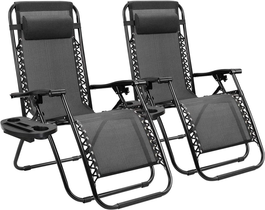 Betcozy Zero Gravity Chairs, Set of 2 Patio Folding Lawn Outdoor Lounge Gravity Camp Reclining Lounge Chair with Cup Holder Pillows for Poolside Backyard and Beach(Black)