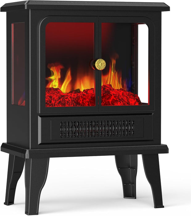 Freestanding Electric Fireplace Stove Heater with 3D Flame Effect for 1,000 Sq. Ft. Room, Black