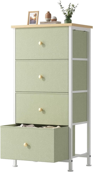 Simenmax 4-Drawer Fabric Dresser, Narrow Nightstand with Steel Frame for Bedroom, Dorm, Entryway, Light Green