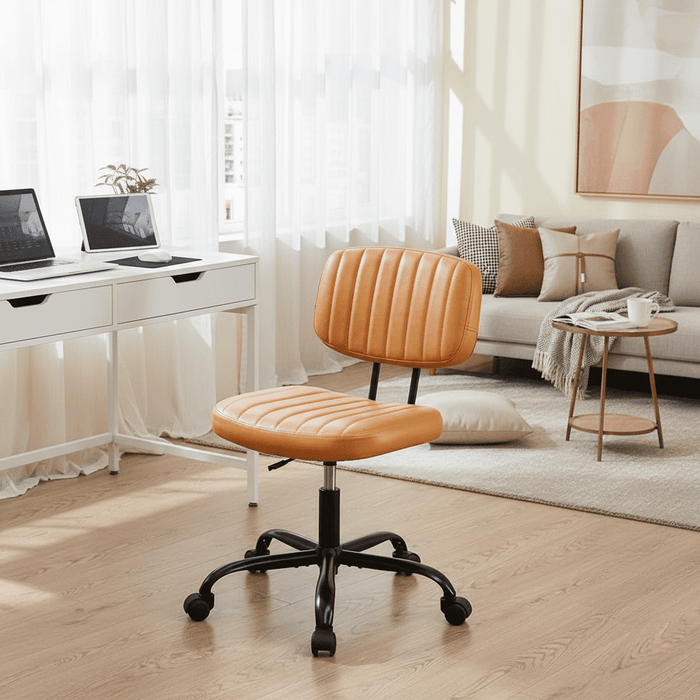 Betcozy Desk Chair, Armless Activity Chair with Wheels, Comfy Low Back Swivel Task Chair, Brown