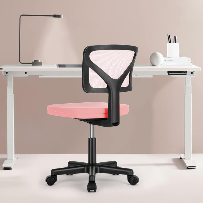Betcozy Basics Rolling Desk Chair, Adjustable, Low Back, Padded Seat, Breathable Mesh, Swivel, Pink