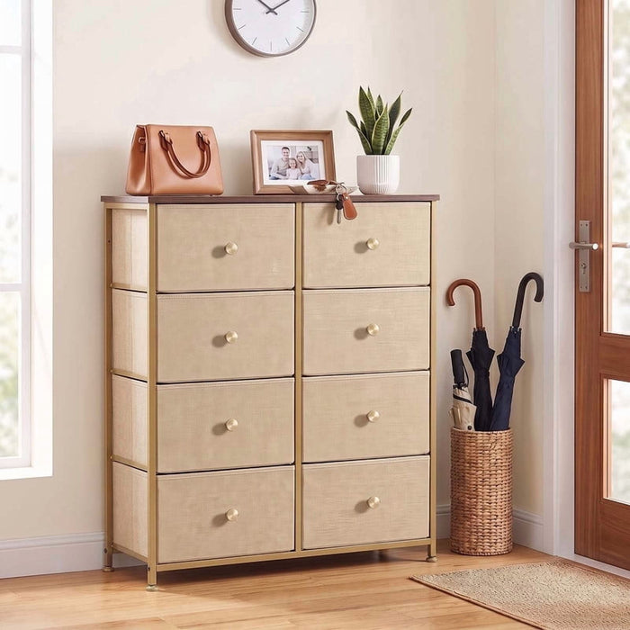 Nextay 8-Drawer Dresser, Fabric Storage Tower for Bedroom, Hallway, Entryway, Tall Chest Organizer Unit with Fabric Bins,Khaki