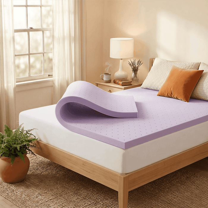 IULULU 2 Inch Lavender Egg Crate Memory Foam Mattress Topper, Breathable Airflow Design for Stress Relief, Soothing Bed Topper, Full