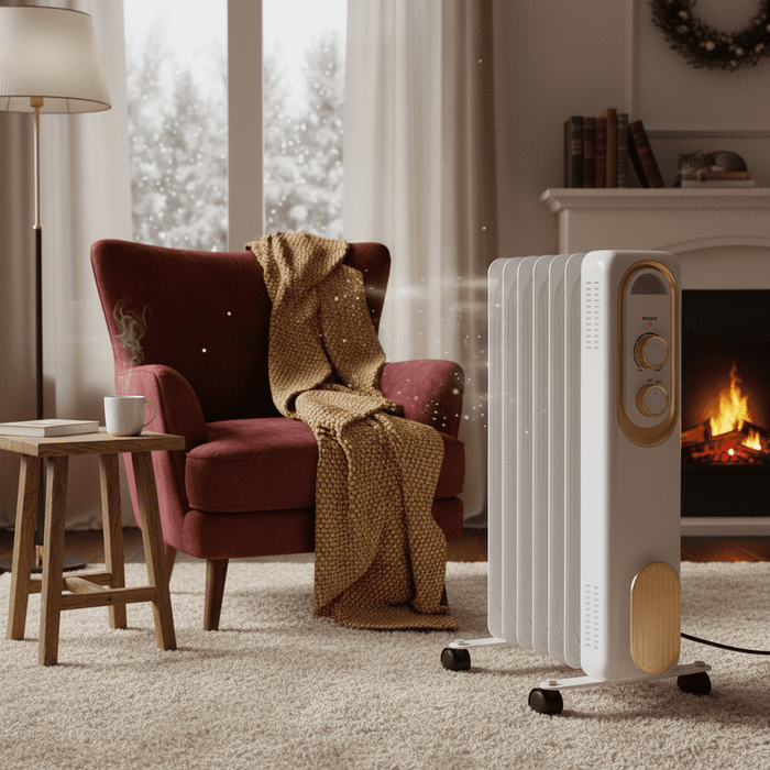 Betcozy Oil Filled Radiator Heater - 1500W Energy Efficient Ultra-Quiet Space Heater with 3 Heat Settings & Adjustable Thermostat, Portable with Casters for Bedroom & Office (White)