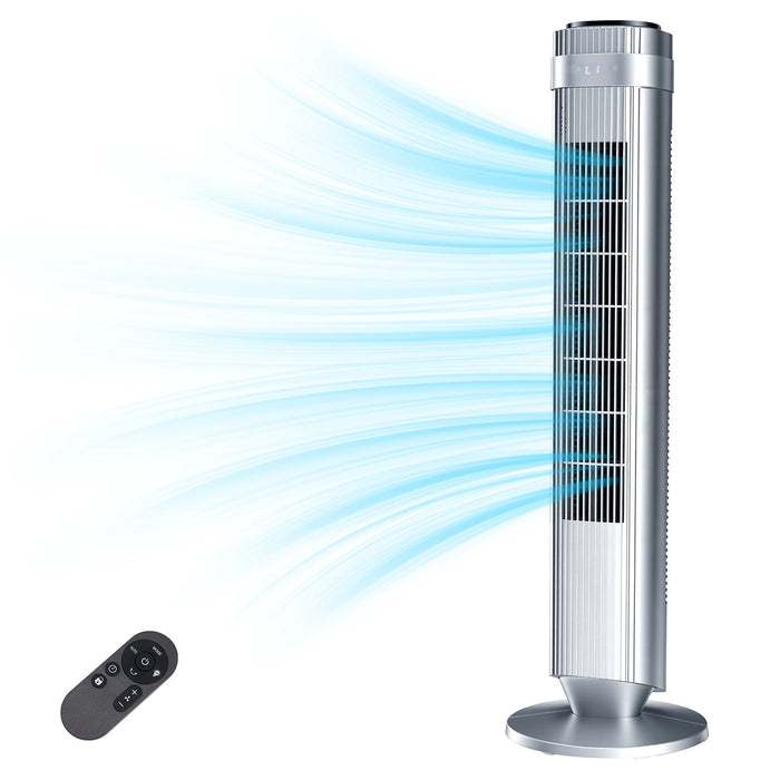 Ethovia 35-Inch Bladeless Tower Fan with LED Display – Ultra-Quiet 28dB Operation, 64° Oscillating, 5 Speeds & 4 Modes, Portable Standing Fan for Bedroom Office, Silver