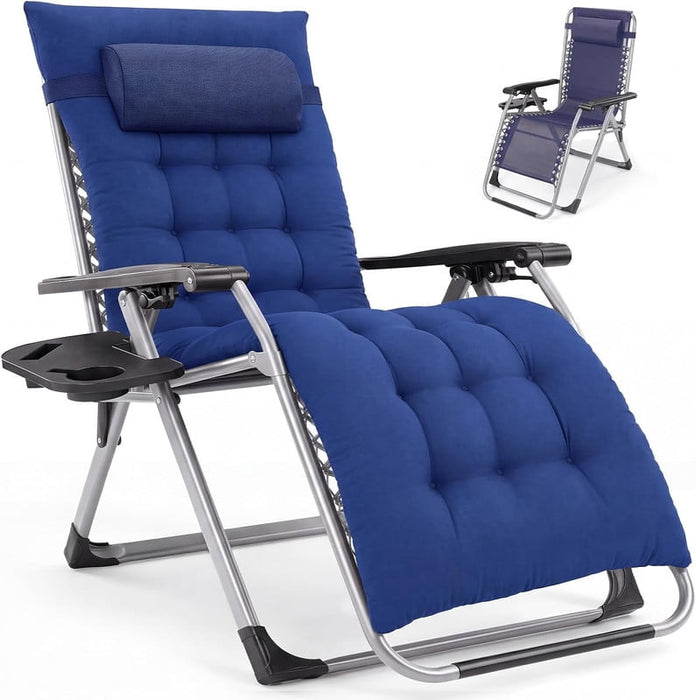 Simenmax Zero Gravity Chair with Cushion, 440 LB Capacity Folding Outdoor Lounge Chair with Cup Holder and Headrest for Patio, Camping & Beach,Blue