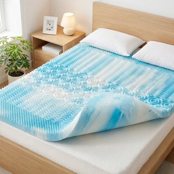IULULU 3 Inch 5-Zone Egg Crate Gel Memory Foam Mattress Topper, Ergonomic Pressure Relief Bed Topper, King