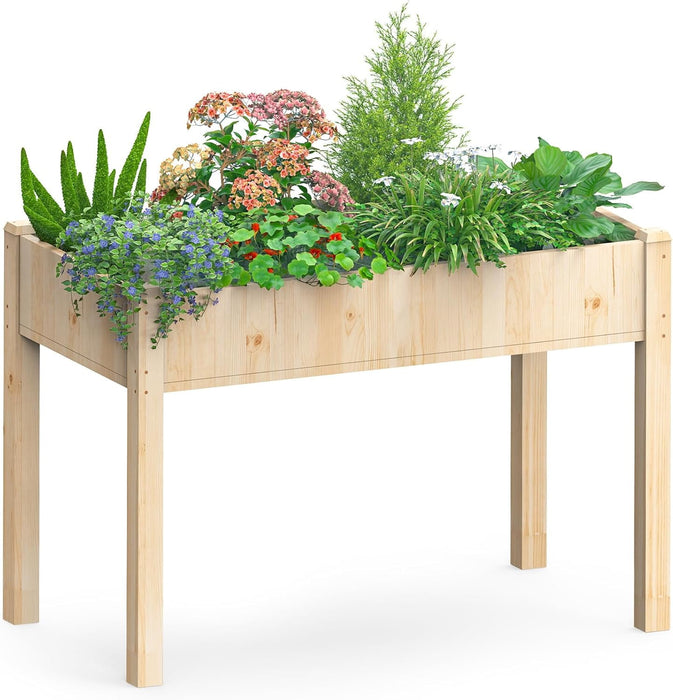 Betcozy Raised Garden Bed, 48x 24x 30 Inch Natural Wood Gardening Elevated Planter Box, Large Load-bearing, Wood