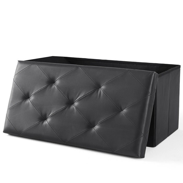 Taoset Storage Ottoman Bench 30in with Foldable Design - Multi-Functional Footrest and Organizer for Living Room, Bedroom, Black