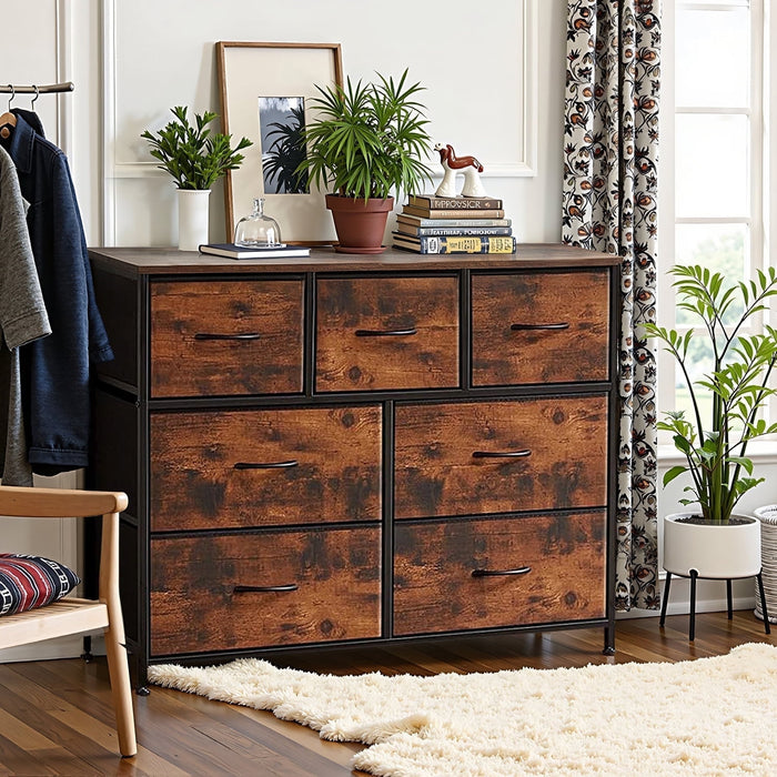 Simenmax 7 Storage Dresser for Bedroom, Wide Fabric Closet Chests Organizer Tower Furniture, Brown