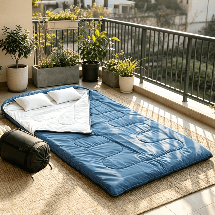 Blorly Double Sleeping Bag with Pillows, Extra-Wide Queen Size Camping Bed Separable into 2 Standalone Single Bags, Warm & Cozy Washable Sleeping Bag for Solo Luxury, RV, Travel, Blue