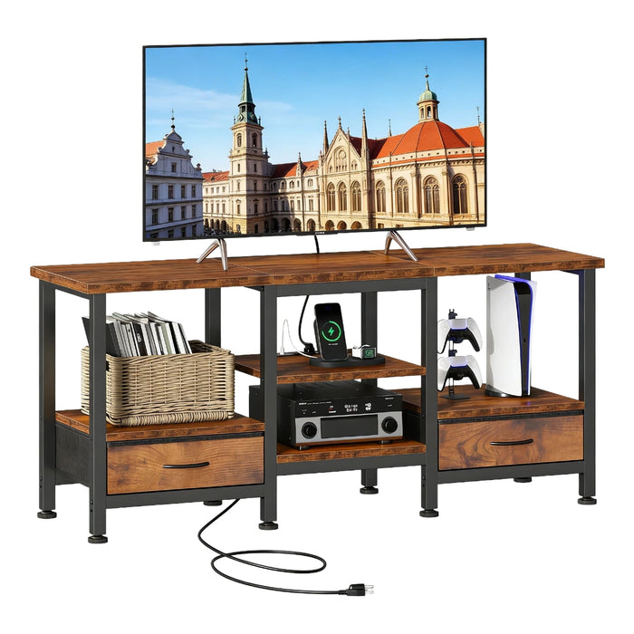 Nextay TV Stand for TVs up to 65 Inch, 47 Inch Media Console Entertainment Center Stand with 2 AC Outlets & Type-C for Living Room, Rustic Brown