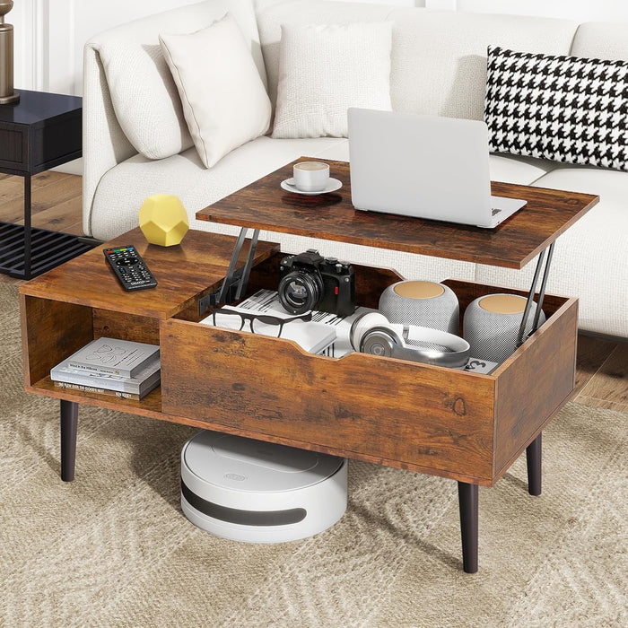 Simenmax Coffee Table, Lift Top Coffee Tables for Living Room with Storage Shelf and Hidden Compartment,Brown