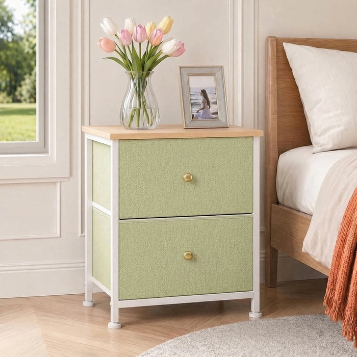 Nextay 2-Drawer Nightstand with Fabric Bins â€?20" Compact Bedside Table, Space-Saving End Table for Bedroom, Dorm, Closet, Light Green