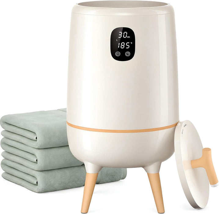 Simenmax Towel Warmer With Leg, 20L Heated Towel Bucket with Aroma Box, 450W Fast Heating up to 8H Timer, Fits 2 Large Bath Towels, Robes or Pajamas,Khaki