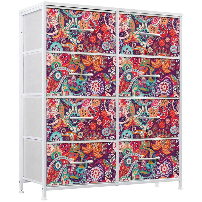 Nextay 8-Drawer Dresser, Wide Fabric Chest of Drawers, Nightstand Storage Tower with Wood Top for Bedroom Living Room,Purple