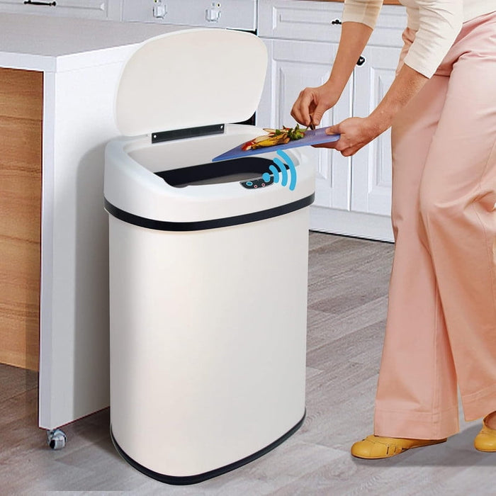 Nextay 13 Gallon Motion Sensor Trash Can, Stainless Steel Automatic Kitchen Bin with Quiet Close Lid, Touchless Odor-Sealing Waste Basket for Kitchen, Office, Bathroom, White