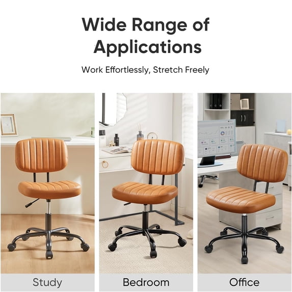 Armless Office Desk Chair, PU Leather Ergonomic Task Chair with Low Back Lumbar Support, Height Adjustable Swivel Computer Chair for Home Office