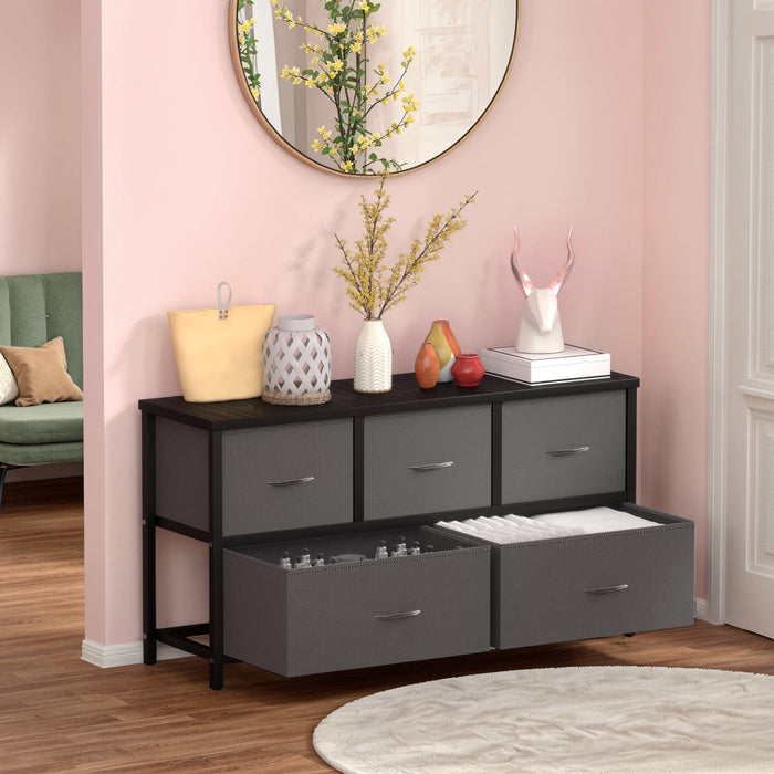 Blorly 5 Drawers Fabric Dresser, Nightstand With Wide Chest Of Drawers,Storage Tower Storage Dresser Closet For Living Room, Bedroom, Hallway, Gray
