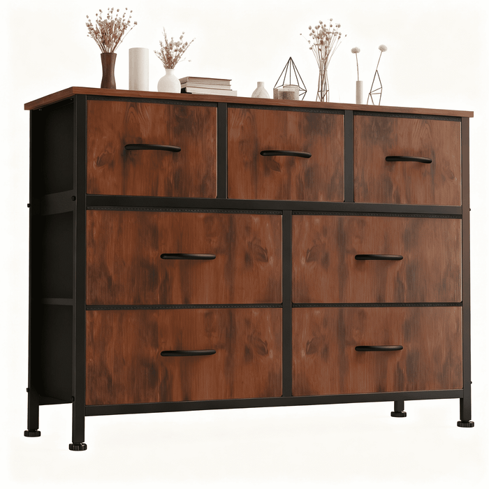 Taoset 7-Drawer Fabric Dresser with Wood Top - Compact Storage Cabinet for Bedroom and Living Room, Brown