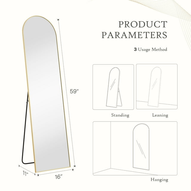 59"x16" Arched Full Length Mirror Full Body Mirror Floor Mirror Standing Hanging or Leaning Wall,Gold