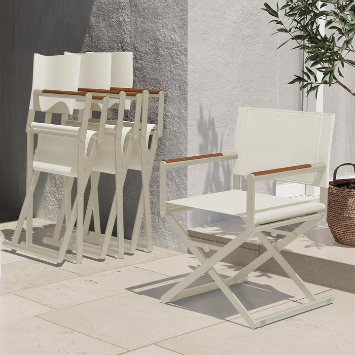 Blorly 2-Pack Folding Sling Directors Chairs, Outdoor or Indoor Extra-Wide Sling Mesh Chairs with Woodgrain Armrests, Beige