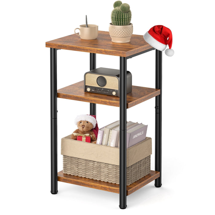 Taoset 3-Tier Slim Side Table for Living Room, Minimalist Nightstand for Bedroom, Small Space Narrow End Table with Open Storage Shelves, Rust Brown