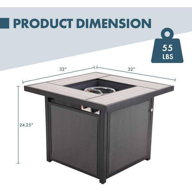 Fire Pit TablePropane Fire Pit Table, Outdoor Gas Fire Pits Clearance, 32 Inch 50,000 BTU with Tabletop, Lid, Lava Rocks for Outside Patio, Garden, Deck, Yard