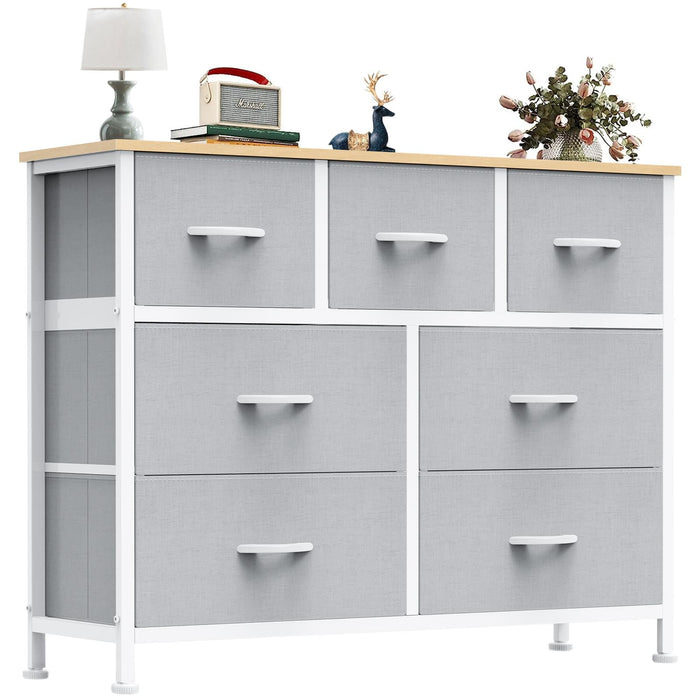 Betcozy Dresser, Storage Organizer with 7 Drawers for Bedroom, Chest of Drawers with Fabric Bins, Sturdy Metal Frame, Wood Tabletop for Guest Room, Closet, Entryway, Nursery, Light Gray
