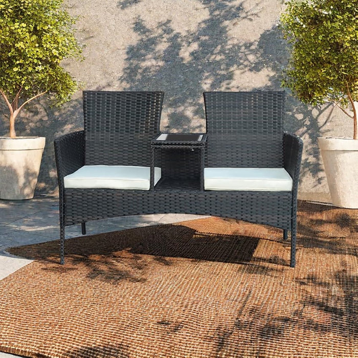 TINKLE WELL TINKLE WELL 2-Person Wicker Loveseat Outdoor Furniture Set with Built-In Table, Brown Beige