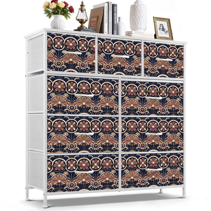 Betcozy 9 Drawers Fabric Dresser with White Metal Frame, Storage Tower for Bedroom, Mid-Century Geometric Arch