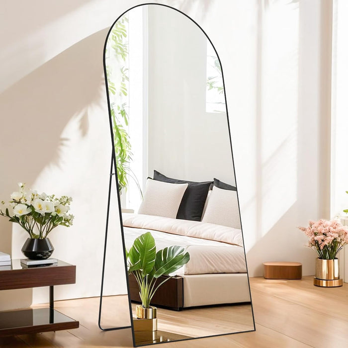 Nextay 64" x 21" Full Length Mirror Arched Standing Full Body Mirror Floor Mirror for Bedroom Cloakroom, Black