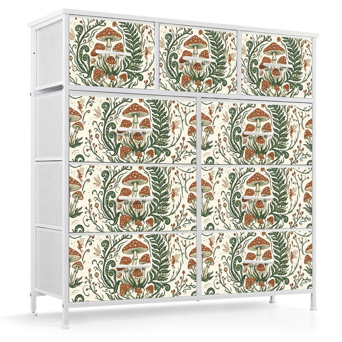Taoset Fabric Dresser with 9 Drawers, Mushroom Botanical Print Storage Cabinet