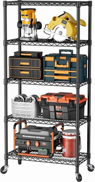 Betcozy 5 Tiers Wire Shelving Unit with Wheels, Adjustable Storage Rack, Black