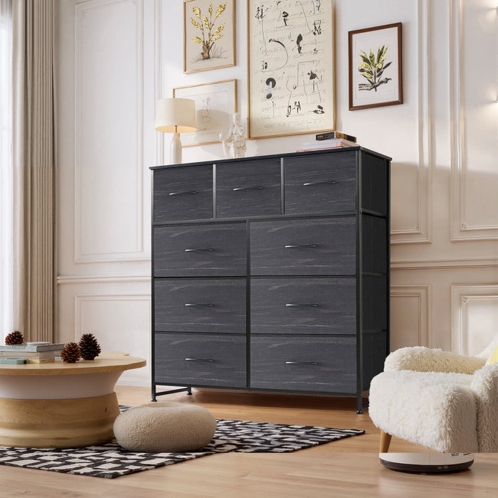 Betcozy Dresser, Storage Organizer with 9 Drawers for Bedroom, Chest of Drawer with Fabric Bin, Sturdy Metal Frame, Wood Top for Closet, Nursery,Black