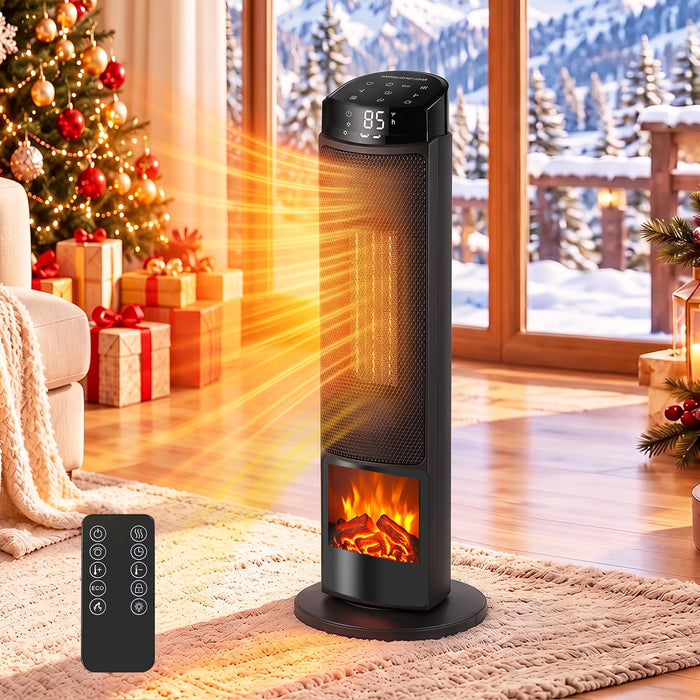 Simenmax 1500W Space Heater for Indoor Use, 23" Electric Heater, 70° Oscillation, Adjustable Thermostat & Remote, Tip-Over Protection, Black